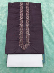 AL-KABIR Pakistani Style Kashmiri Work Wine Full Kurta Pyjama - DN01
