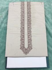 AL-KABIR Pakistani Style Kashmiri Work Cream Full Kurta Pyjama - DN01