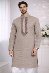 AL-KABIR Pakistani Style Kashmiri Work Rose Gold Full Kurta Pyjama - DN01