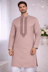 AL-KABIR Pakistani Style Kashmiri Work Rose Gold Full Kurta Pyjama - DN02