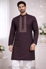 AL-KABIR Pakistani Style Kashmiri Work Wine Colour Full Kurta Pyjama - DN05