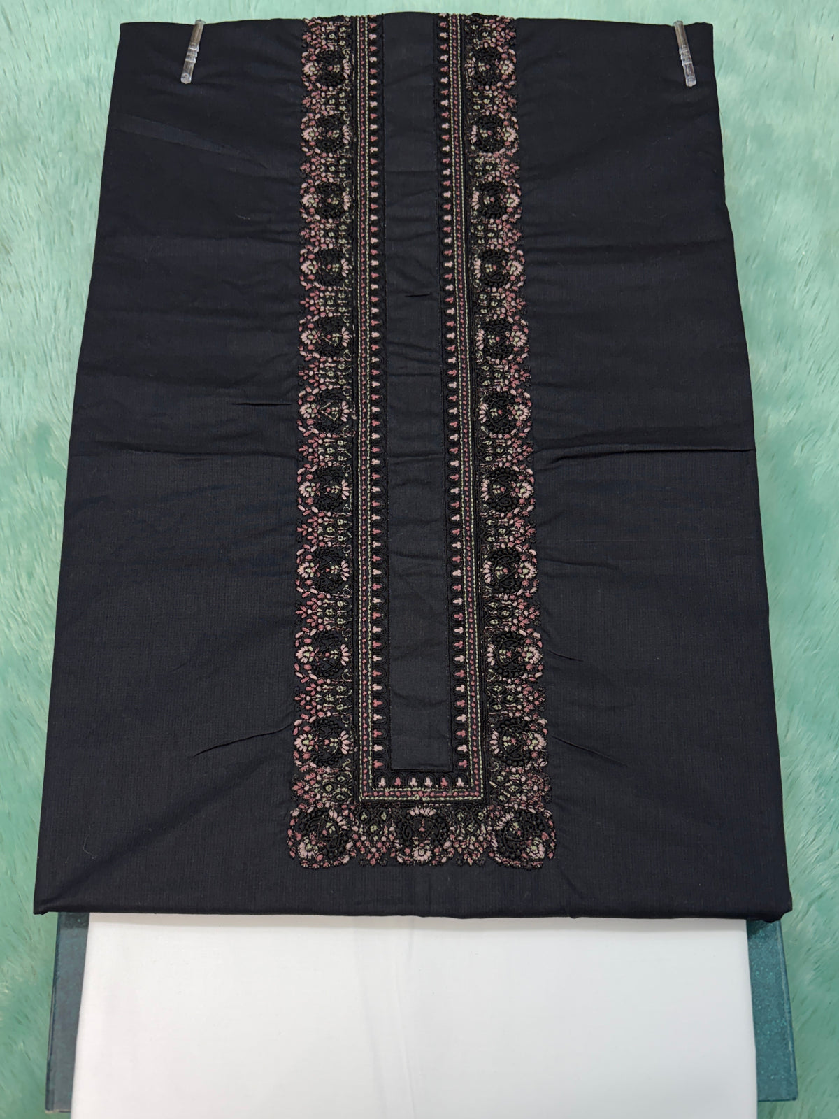AL-KABIR Pakistani Style Kashmiri Work Black Full Kurta Pyjama - DN05