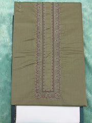 AL-KABIR Pakistani Style Kashmiri Work Olive Green Full Kurta Pyjama - DN05