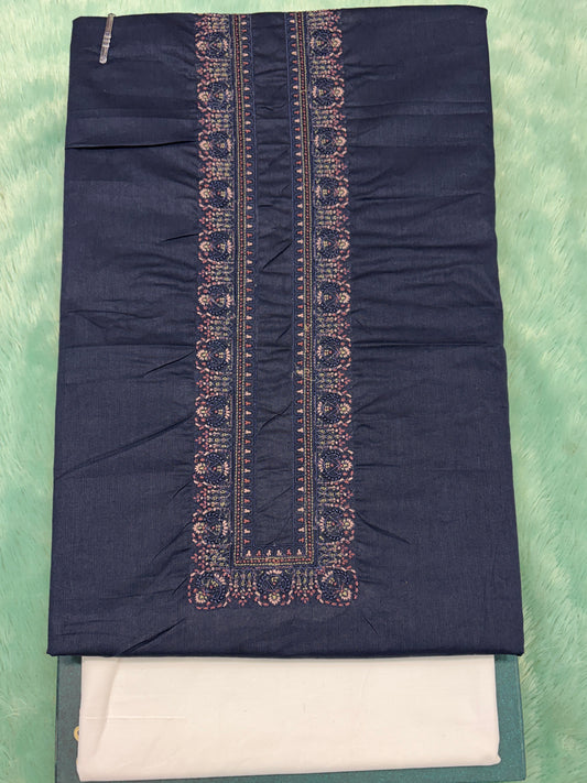 AL-KABIR Pakistani Style Kashmiri Work Navy Blue Full Kurta Pyjama - DN05