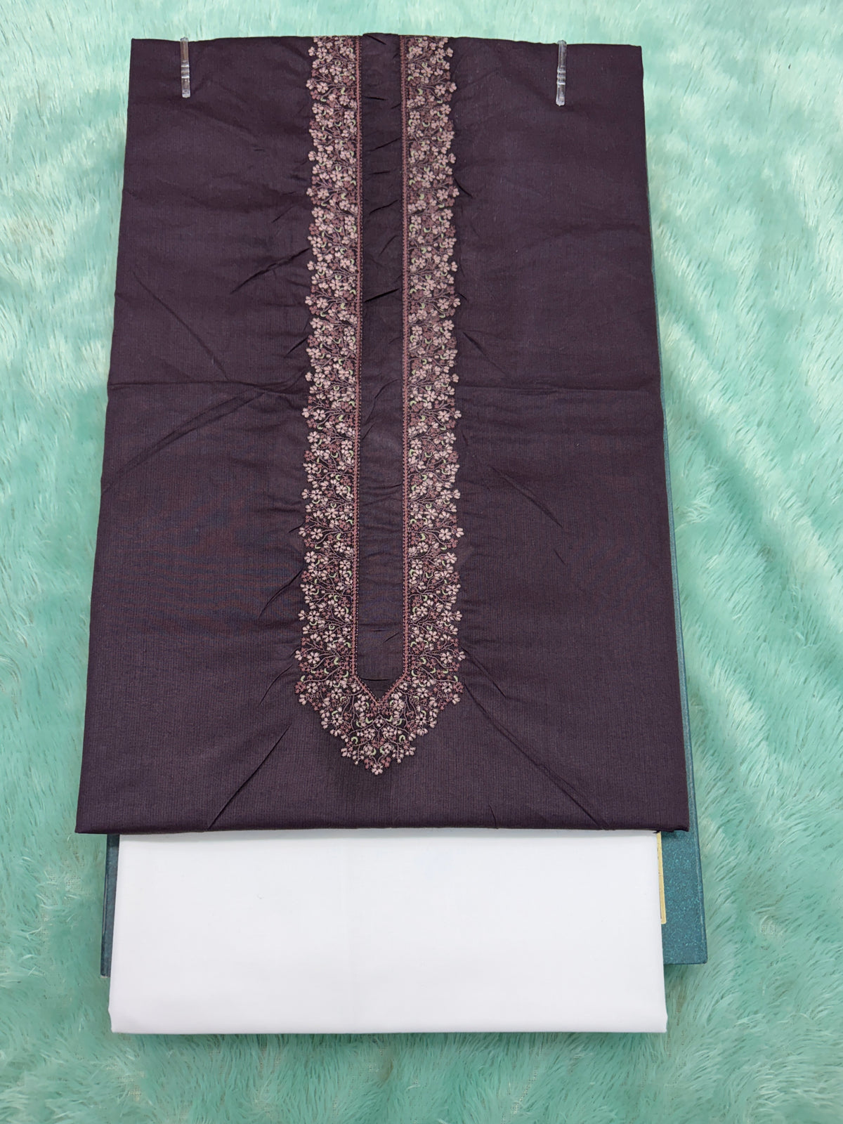 AL-KABIR Pakistani Style Kashmiri Work Wine Full Kurta Pyjama - DN01