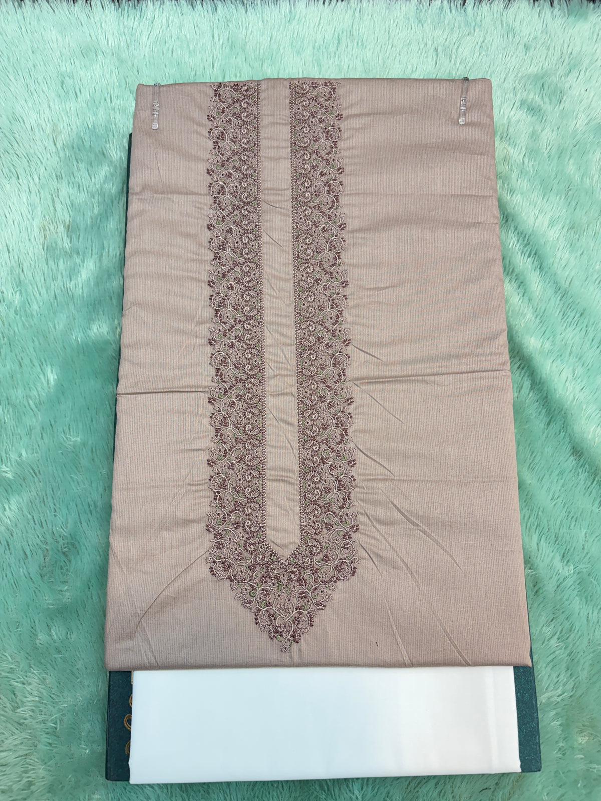 AL-KABIR Pakistani Style Kashmiri Work Rose Gold Full Kurta Pyjama - DN02