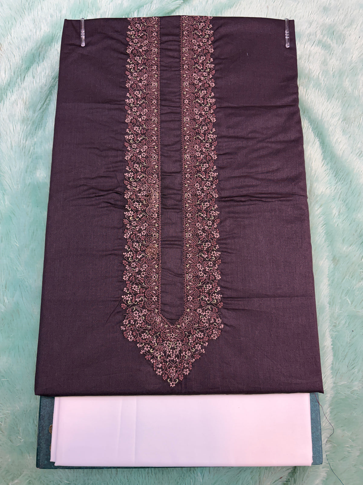 AL-KABIR Pakistani Style Kashmiri Work Wine Full Kurta Pyjama - DN02
