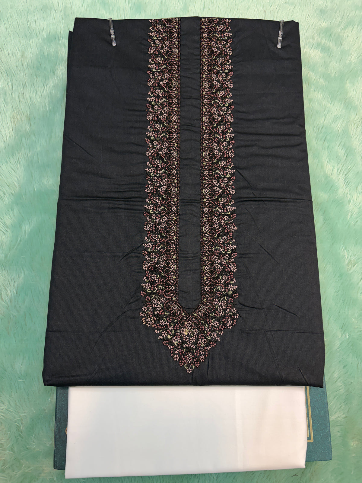 AL-KABIR Pakistani Style Kashmiri Work Black Full Kurta Pyjama - DN02