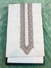 AL-KABIR Pakistani Style Kashmiri Work Off White Full Kurta Pyjama - DN02