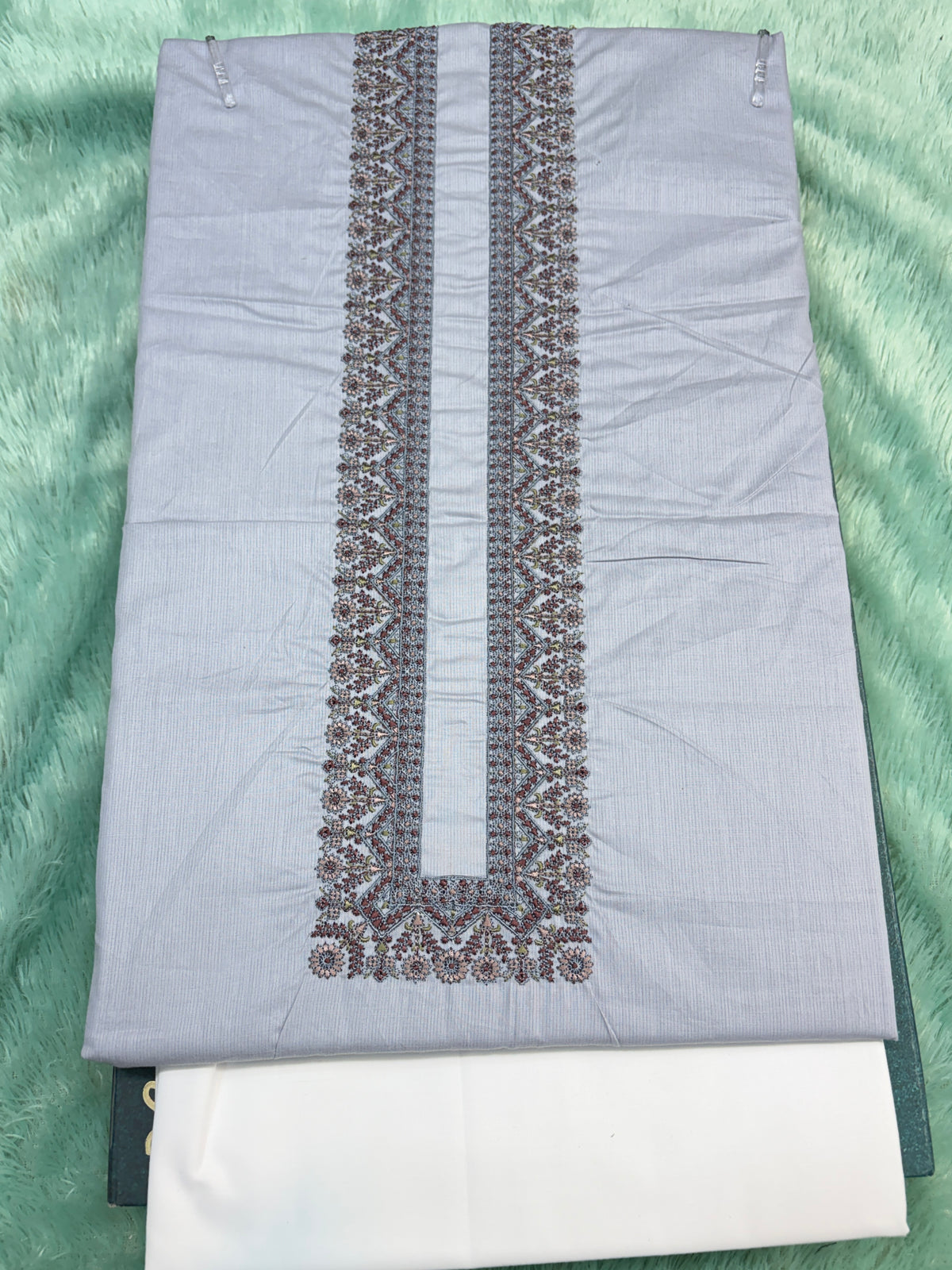 AL-KABIR Pakistani Style Kashmiri Work Light Sky Blue Full Kurta Pyjama - DN04