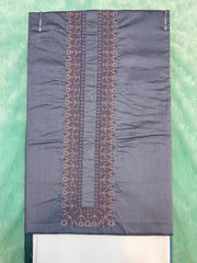 AL-KABIR Pakistani Style Kashmiri Work Blue Grey Full Kurta Pyjama - DN04
