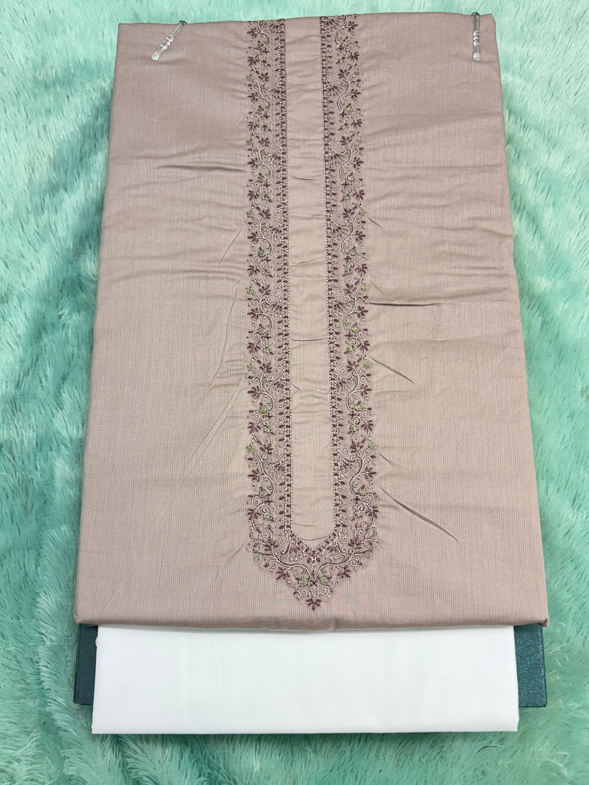 AL-KABIR Pakistani Style Kashmiri Work Rose Gold Full Kurta Pyjama - DN03