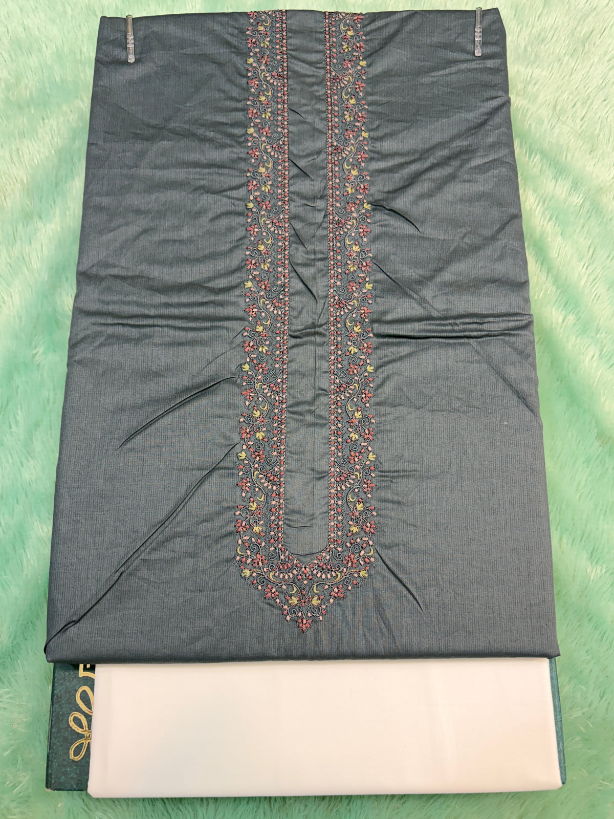 AL-KABIR Pakistani Style Kashmiri Work Dark Grey Full Kurta Pyjama - DN03