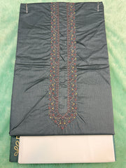 AL-KABIR Pakistani Style Kashmiri Work Dark Grey Full Kurta Pyjama - DN03