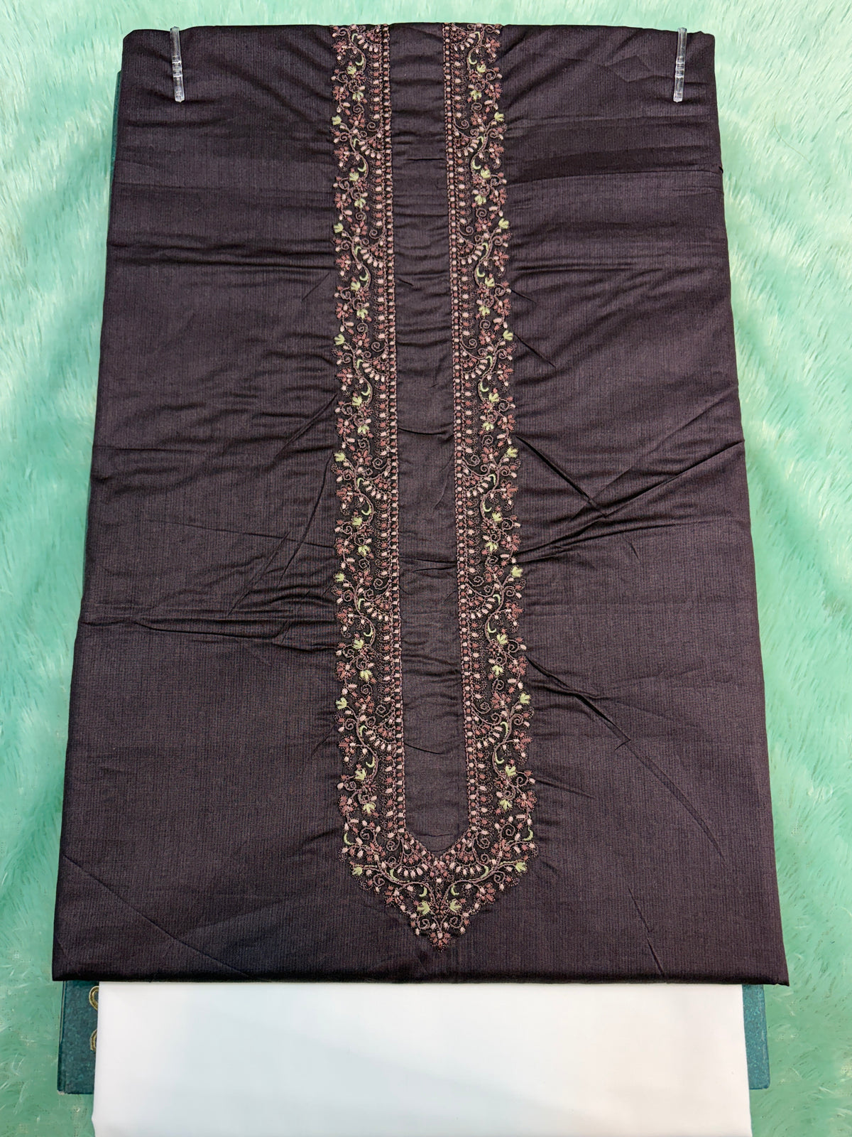 AL-KABIR Pakistani Style Kashmiri Work Wine Full Kurta Pyjama - DN03