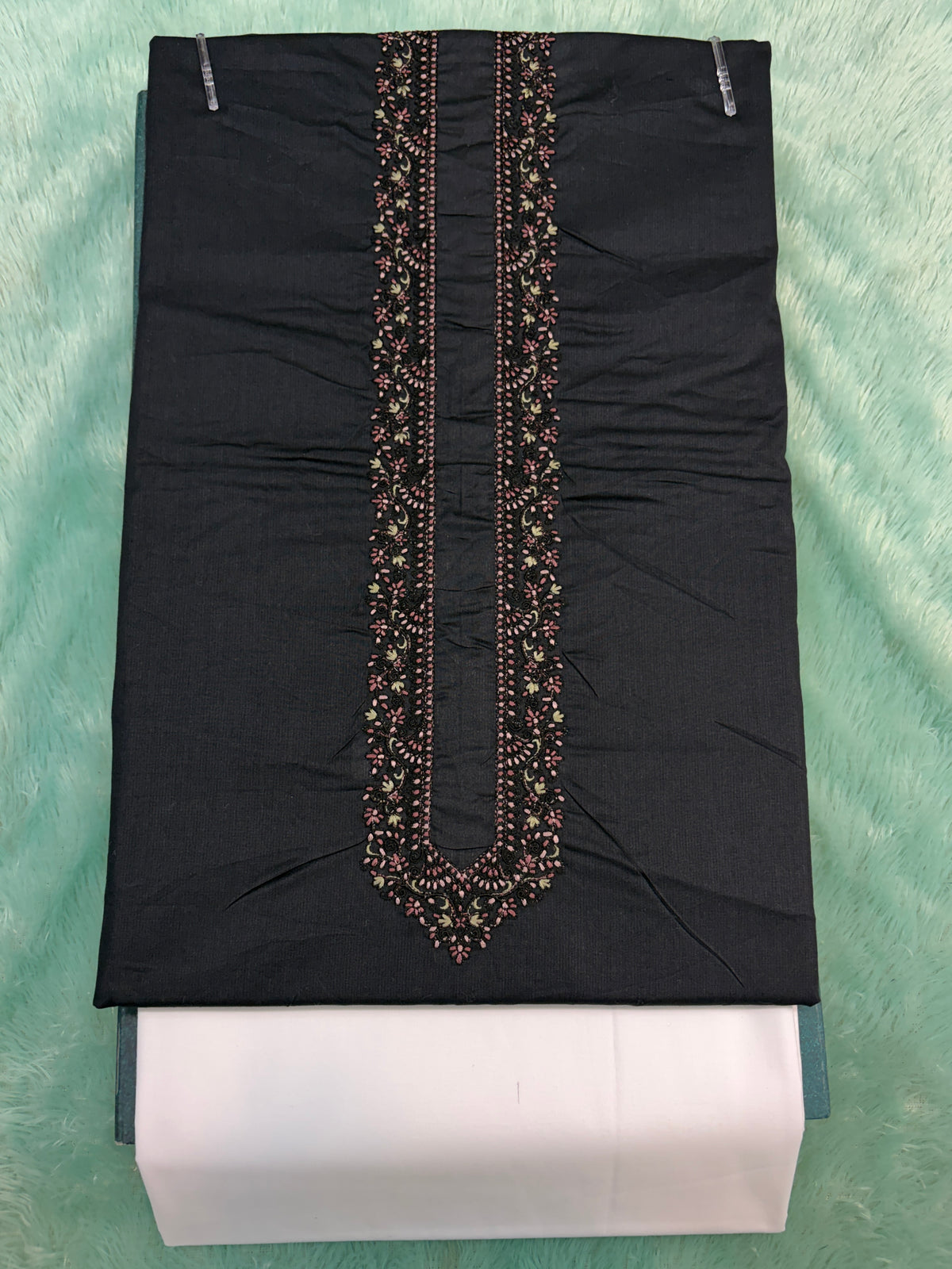 AL-KABIR Pakistani Style Kashmiri Work Black Full Kurta Pyjama - DN03