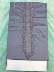 AL-KABIR Pakistani Style Kashmiri Work Blue Grey Full Kurta Pyjama - DN03