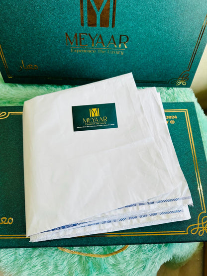 Milkey White Silver Storm Paasha Pure Cotton Fabric By MEYAAR